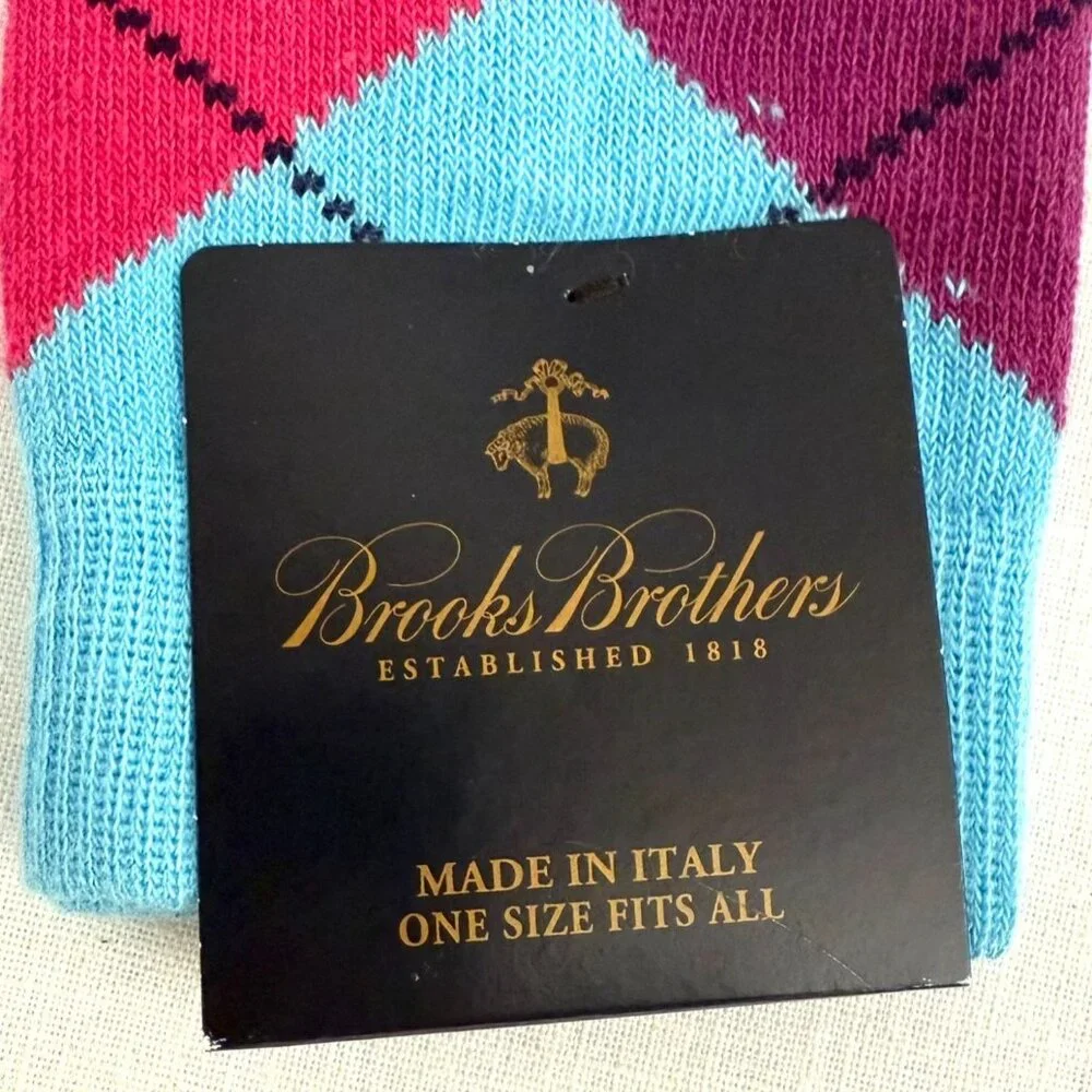 Brooks Brothers Socks One Size Made in Italy Teal Blue Red Argyle Cotton Blend